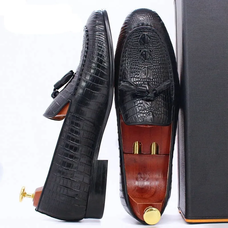il Lussone 2 - Luxury Crocodile Print Leather Tassel Loafers For Men Clear Way