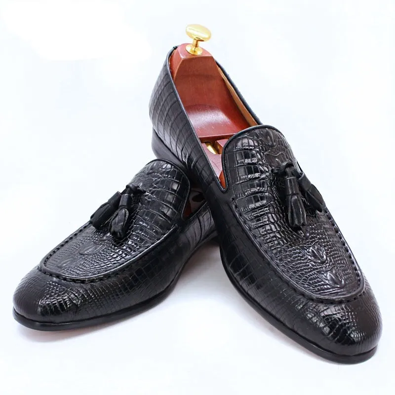 il Lussone 2 - Luxury Crocodile Print Leather Tassel Loafers For Men Clean Steps