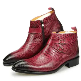 Afidani  - Alligator print strap on leather boots for men Weekday Ready Fine Craftsmanship