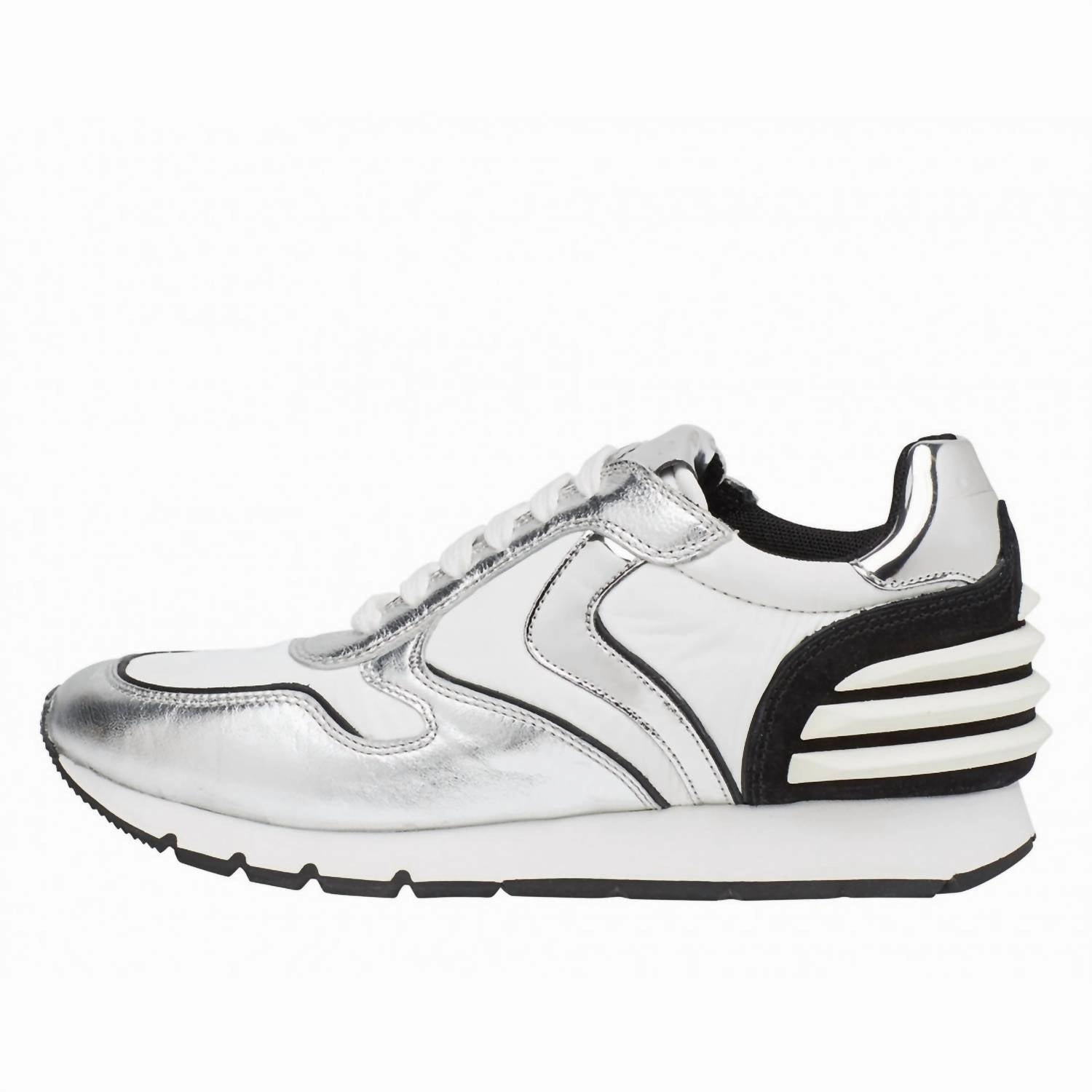 Women's Julia Power Nappa Lux Sneakers In White/black/silver Supportive Heel Counter Run Control
