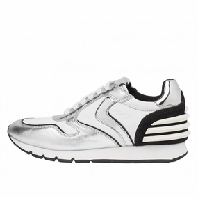 Women's Julia Power Nappa Lux Sneakers In White/black/silver Supportive Heel Counter Run Control