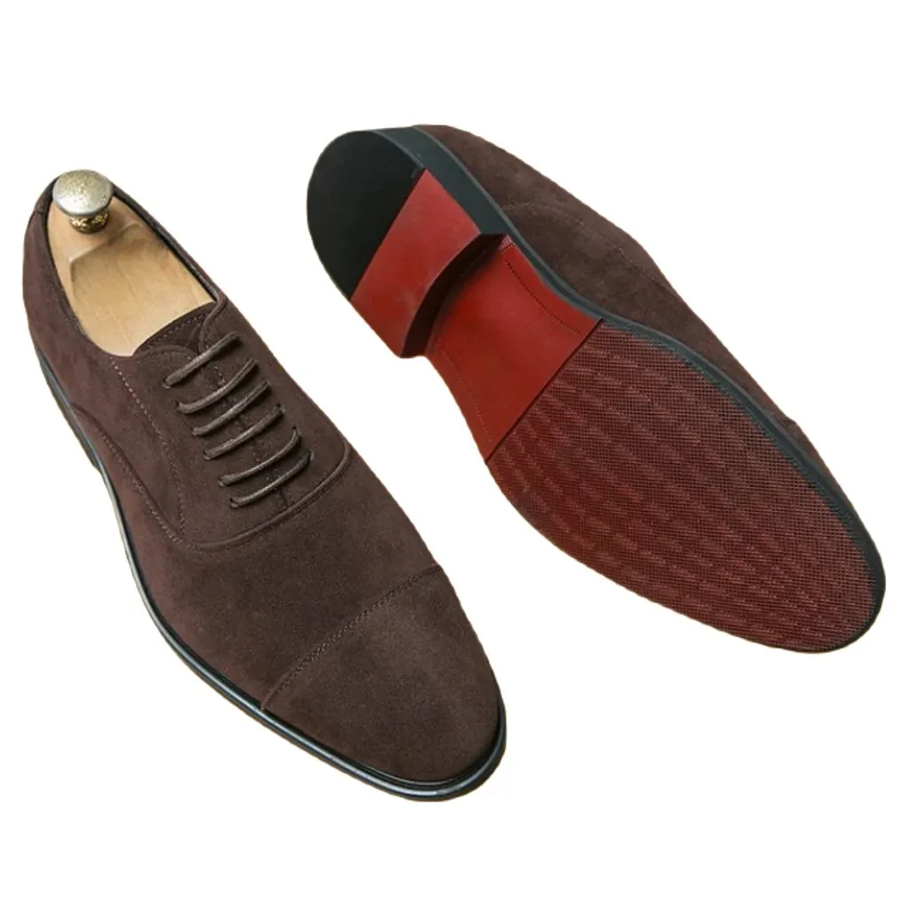 Tailored Silhouette Interview Day Breathable Feel Sharp Dresser The Brogue - Red bottom sole Suede leather oxfords