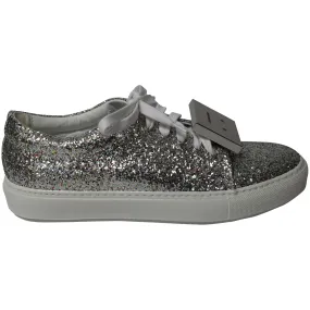 Acne Studios Metallic Adriana Spark Sneakers in Silver Glitter Adjustable Midfoot Strap Training Essentials
