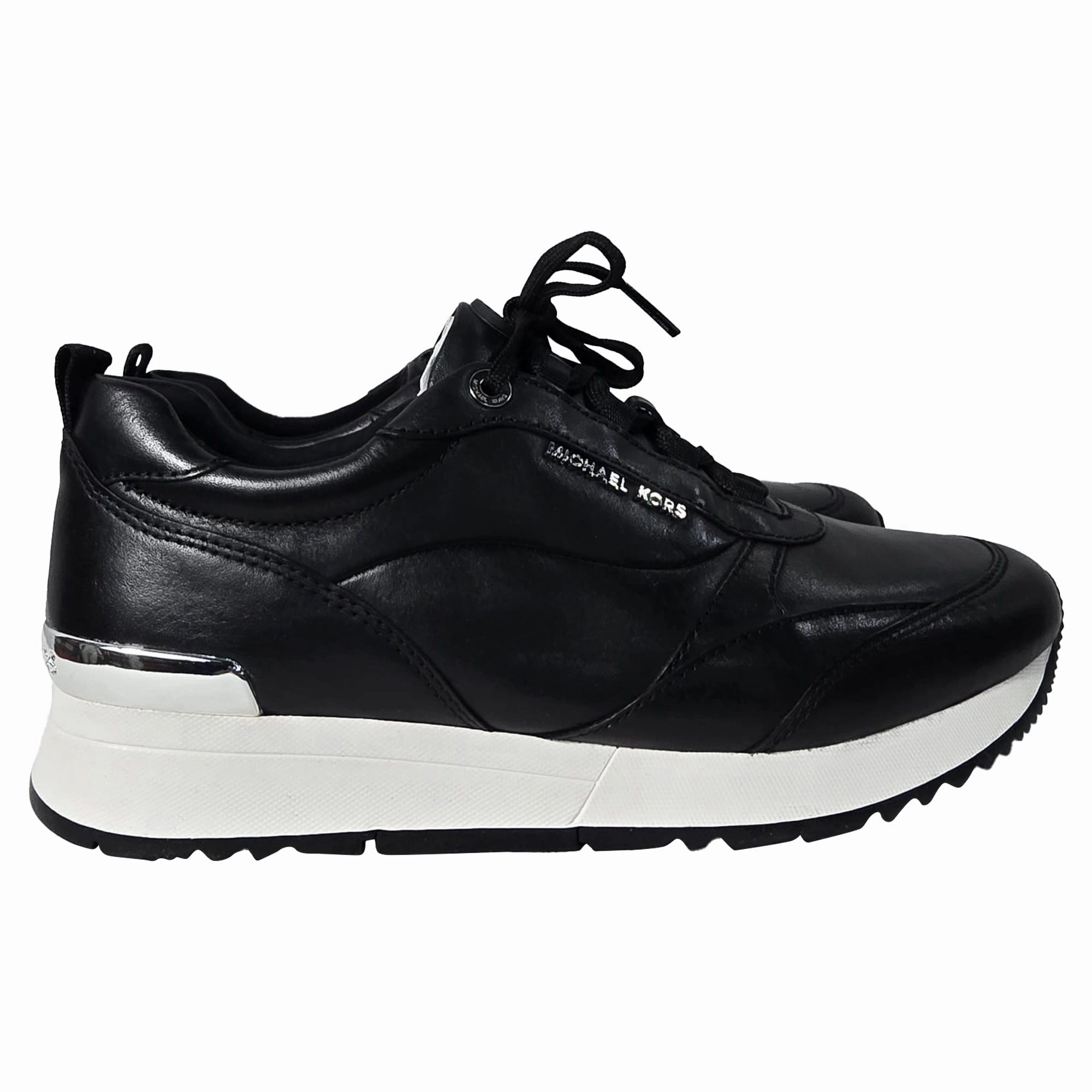 Michael Kors Allie Stride Trainer in Black Leather and Nylon Ultra Comfort