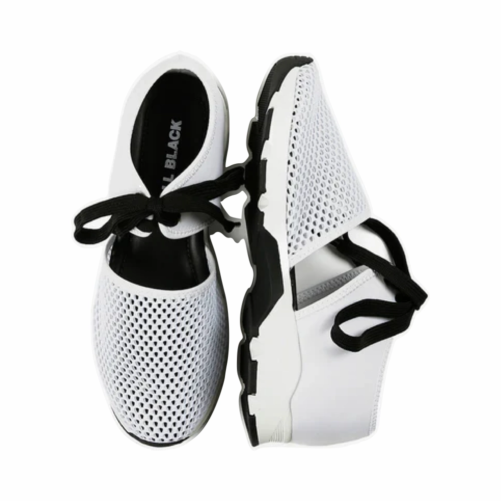 All Black Women's Amazing Mesh Sneaker in White Eco Friendly Material Construction Gel cushion