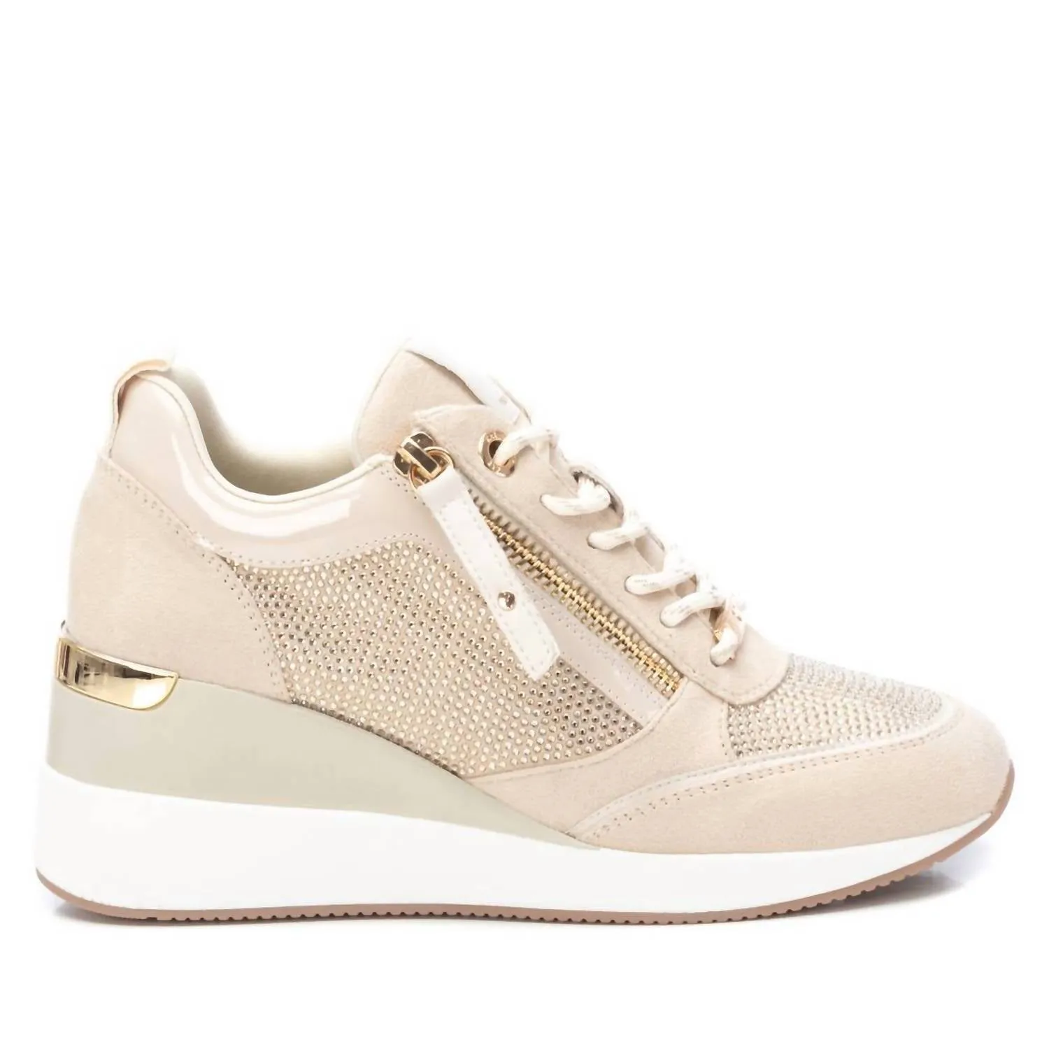 Women's Leather Mesh Sneakers In Beige Bold Finish Slip On Style