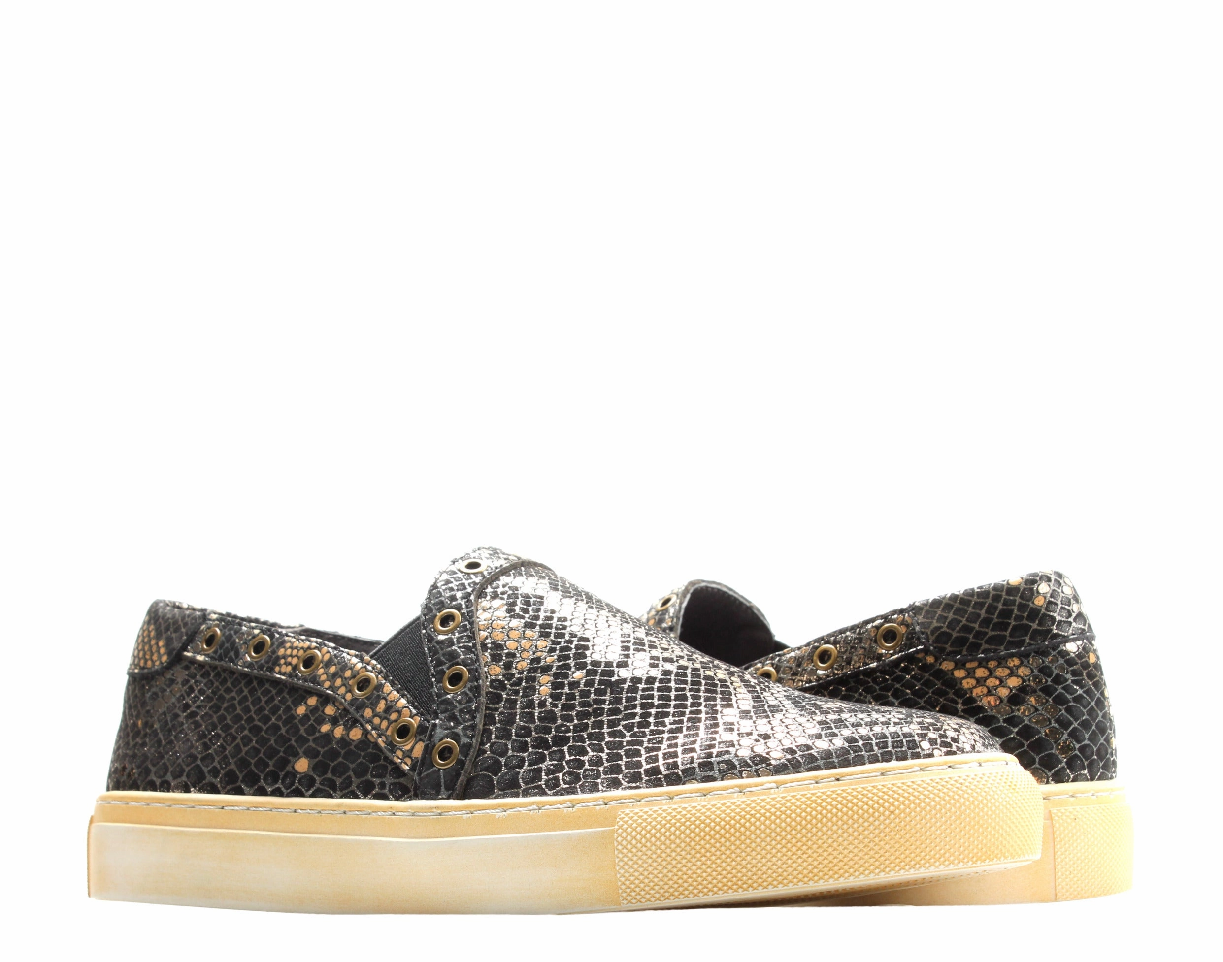 Adaptive Comfort Chocolat Blu Neve Black Gold Snake Print Leather Women's Slip-On Sneaker