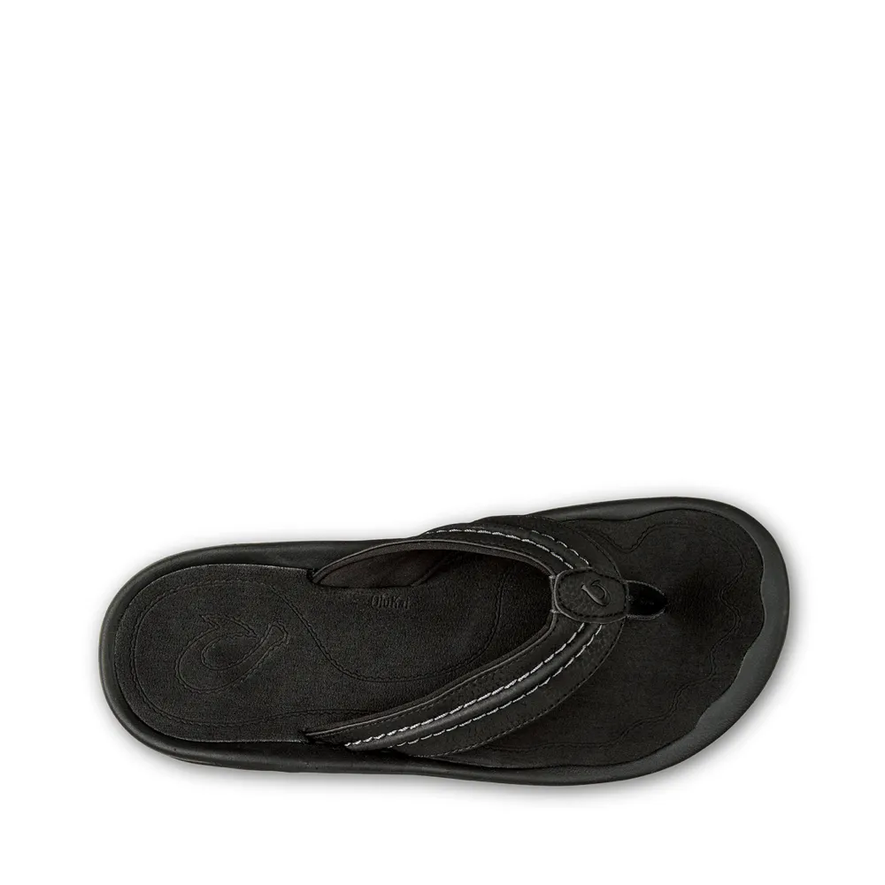 OluKai Men's Hokua Thong Sandal in Black/Dark Shadow Parent Jog