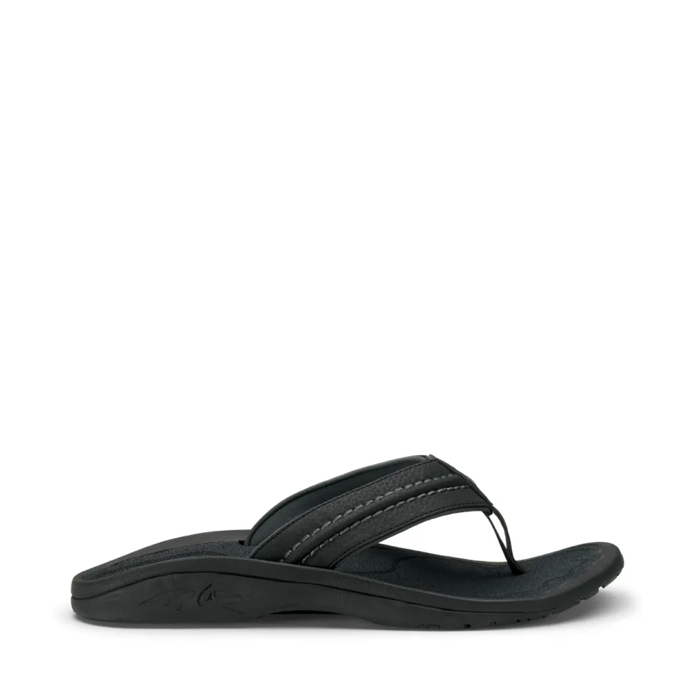 Comfort Feel Soft Soles OluKai Men's Hokua Thong Sandal in Black/Dark Shadow