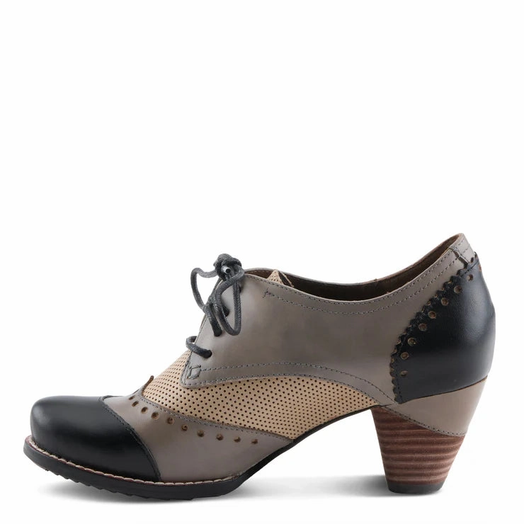 Spring Step Women's Bardot Tie Pump in Black Multi Breathable Perforations Rest Walk