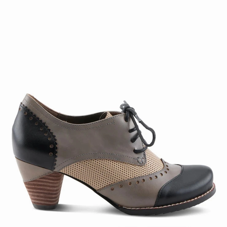 Spring Step Women's Bardot Tie Pump in Black Multi Antibacterial Easy   To   Clean