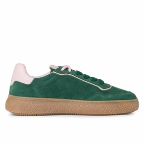 Active Days Tamaris Womens Green Pink Leather Fashion Stripe Lace Up Sneakers