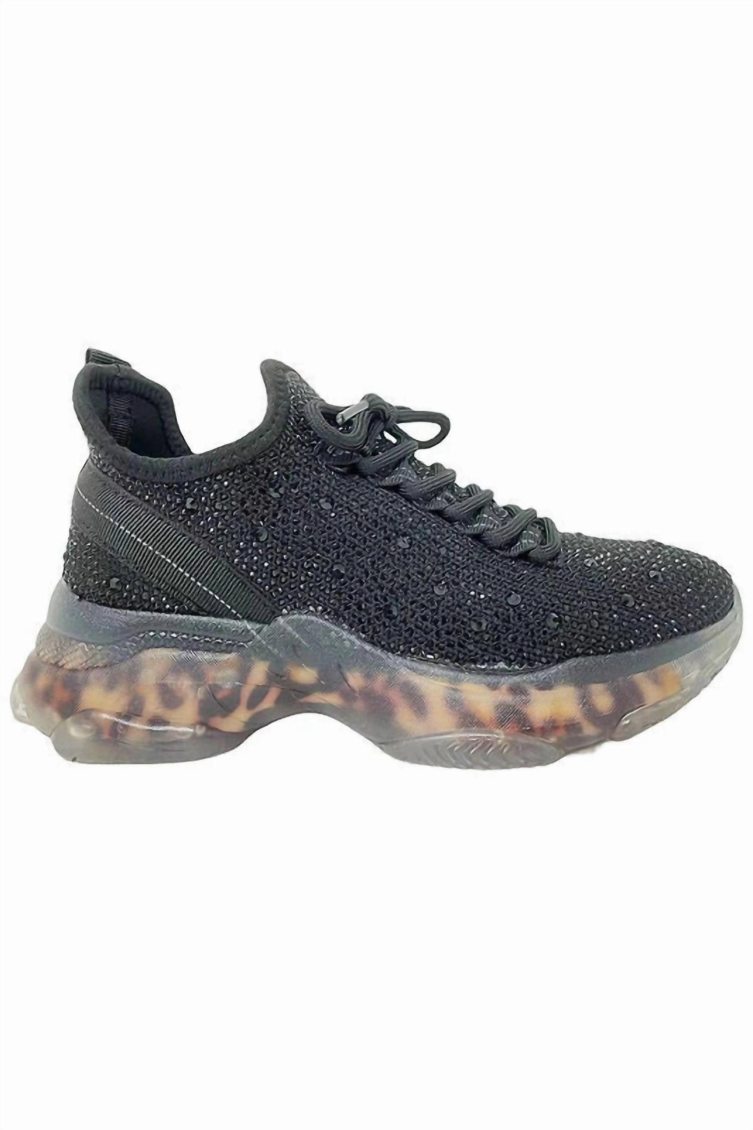 Women's Hella Rhinestone Sneakers In Black Active Everyday Lace Up Closure System