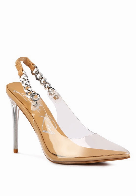 Trendy Sandals Paris Chic GODDESS HEELED CLEAR CHAIN SLINGBACK Pumps for women