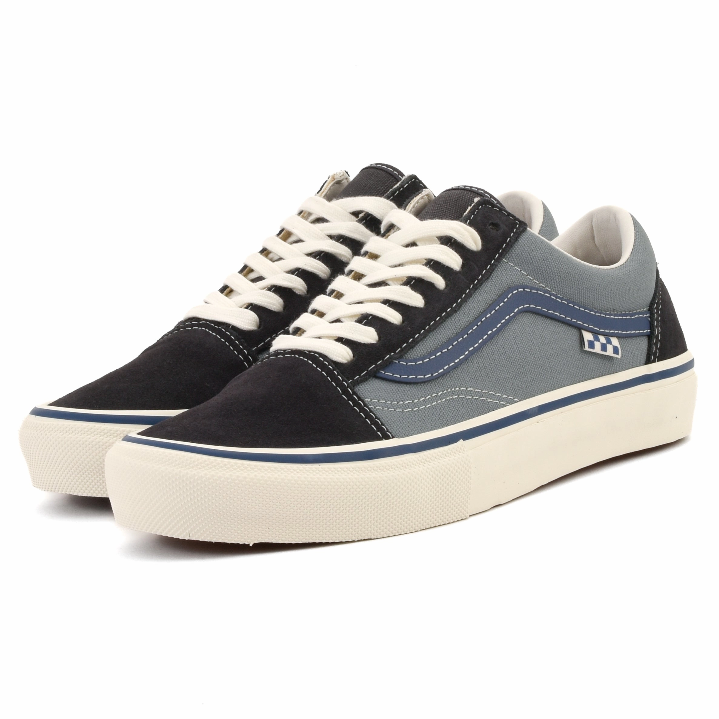 Vans - Skate Old Skool (Elijah Berle Vintage Blue) logo - debossed shoes running in a golf course area shoes