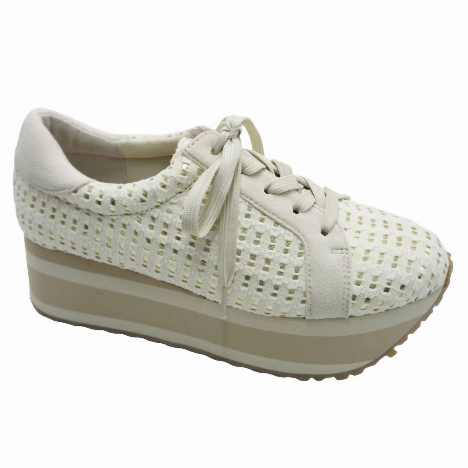 Women's Paloma-4 Platform Sneaker In Cream And Gold Reinforced Stitch Bonding Ergonomic Design