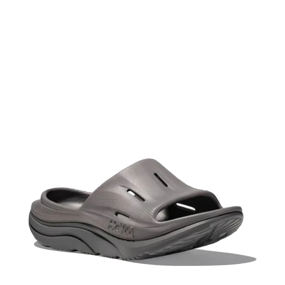 Hoka Ora Recovery Slide 3 Sandal in Grey Moisture wicking Round Edge