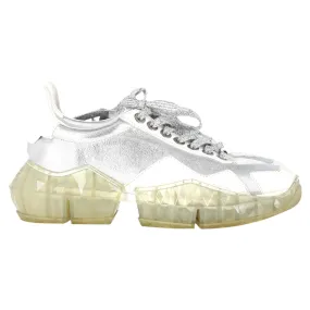 Jimmy Choo The Diamond Sneakers in Silver and White Leather Abrasion Resistant Guards Ultra Grip Pattern