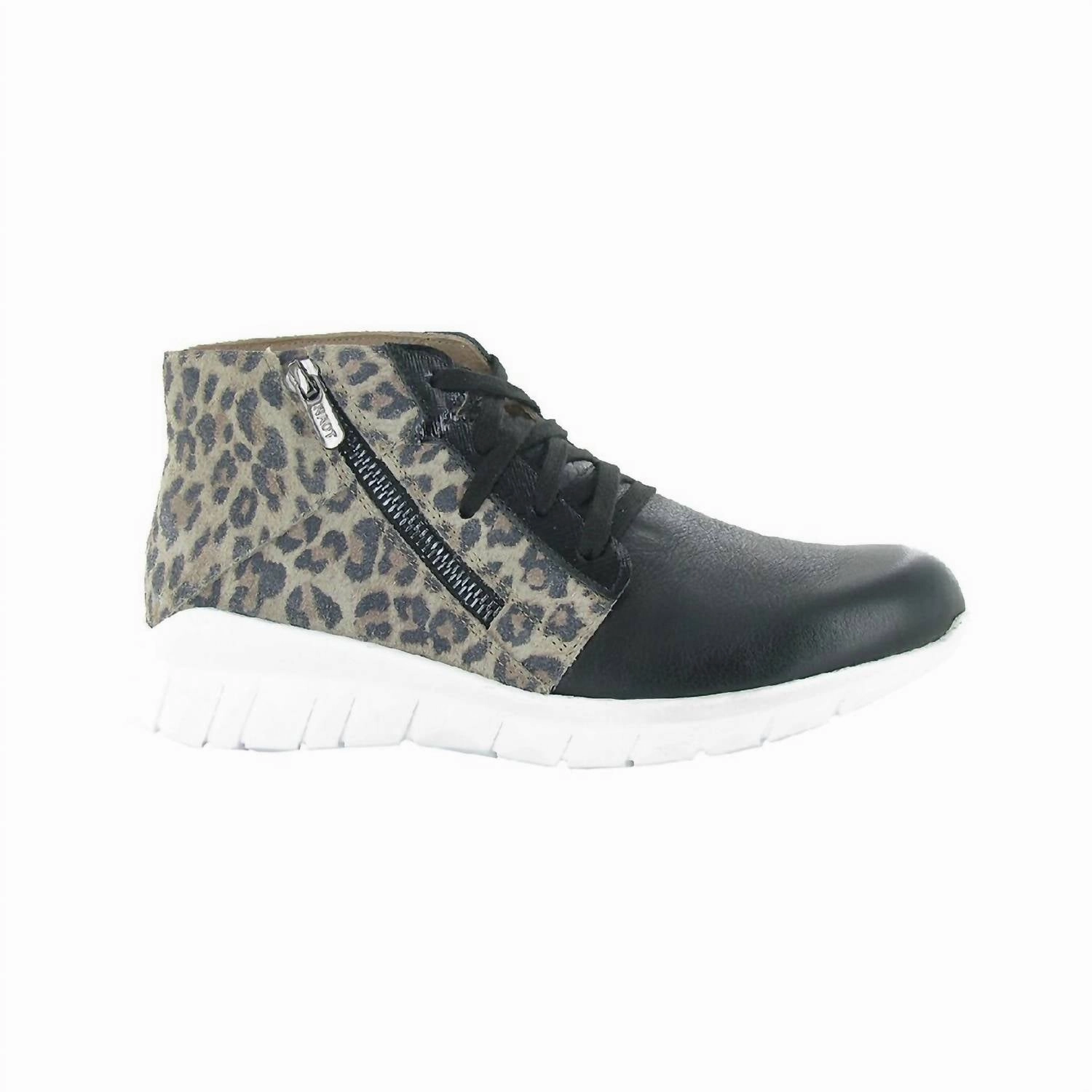 Women's Polaris Leather In Soft Black Leather/cheetah/black Lustre All Season Traction