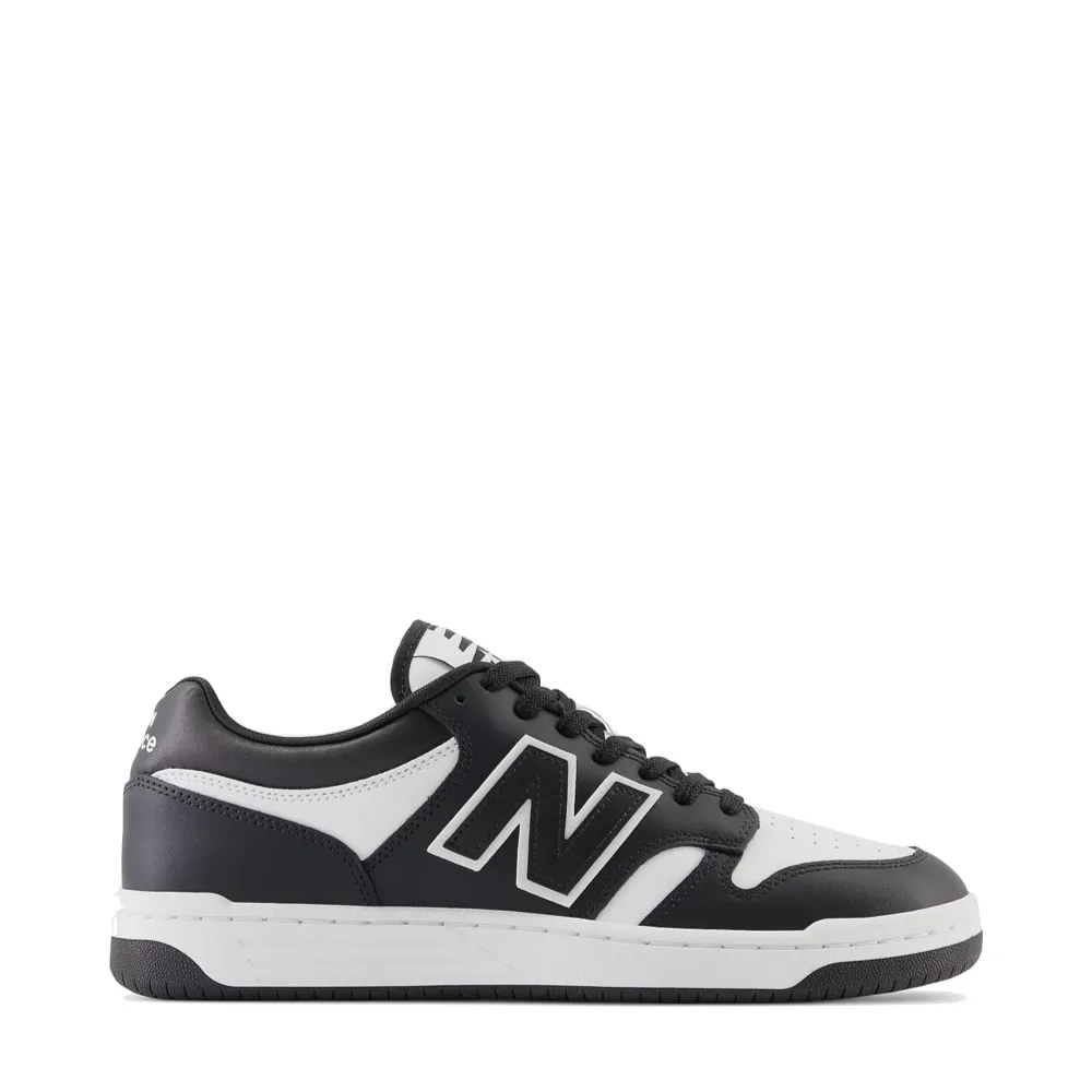 New Balance Men's 480 Sneaker in White with Black Wear Easy Lounge Mode