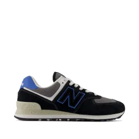 New Balance Men's 574 Sneaker in Black with Blue Agate Elastic Band Ventilated Mesh