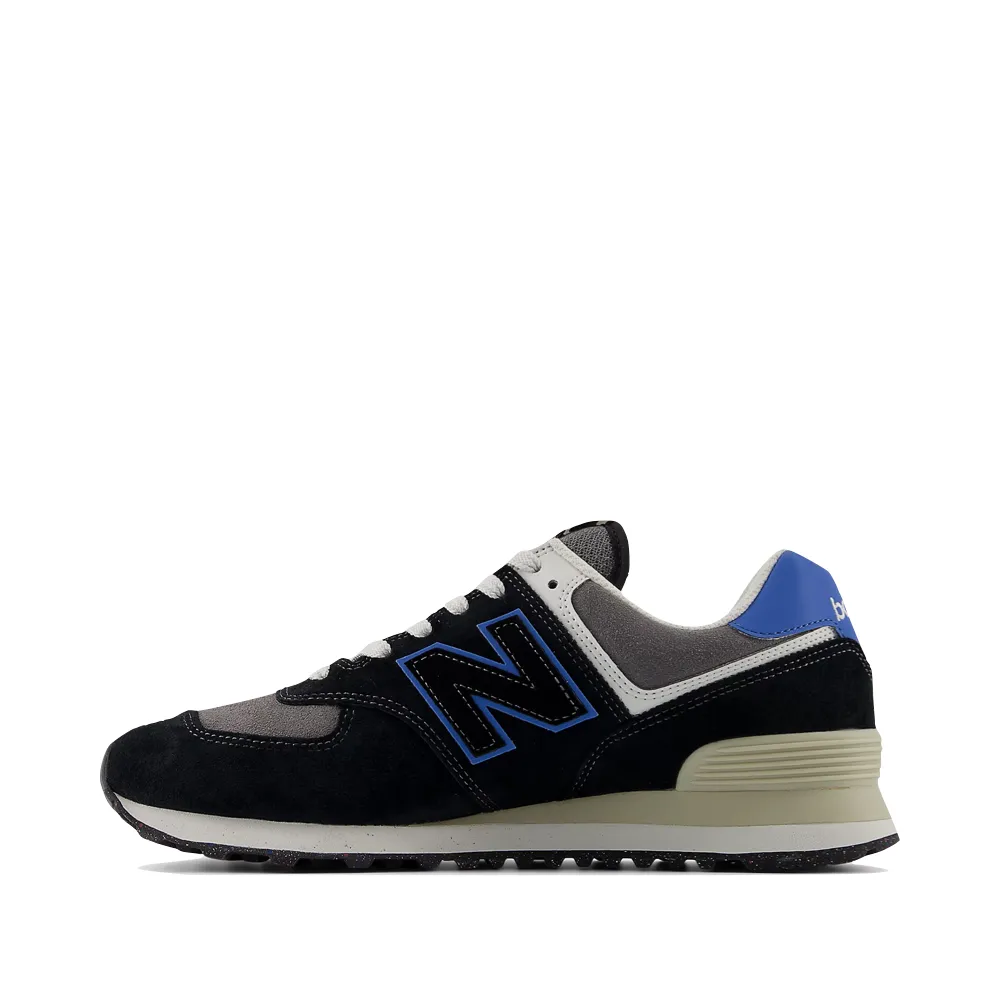 New Balance Men's 574 Sneaker in Black with Blue Agate Seamless Fit