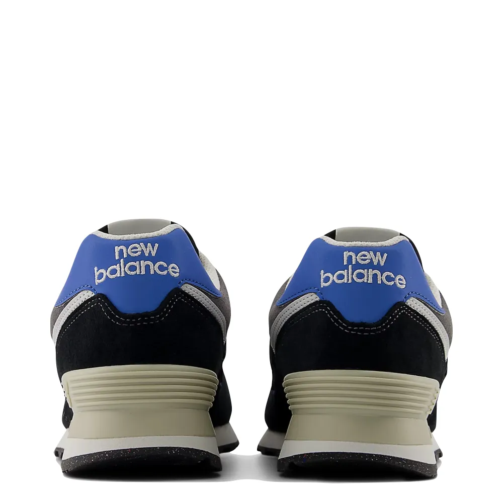 Bounce Hike Lightweight Feel New Balance Men's 574 Sneaker in Black with Blue Agate
