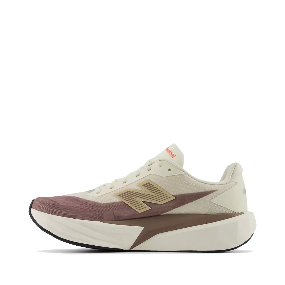 Flat Heel New Balance Men's FuelCell Rebel v5 Sneaker in Angora with Earth Shadow and Sea Salt