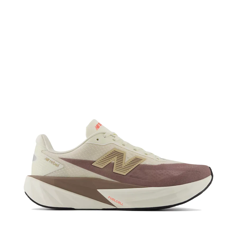 Reinforced toe New Balance Men's FuelCell Rebel v5 Sneaker in Angora with Earth Shadow and Sea Salt