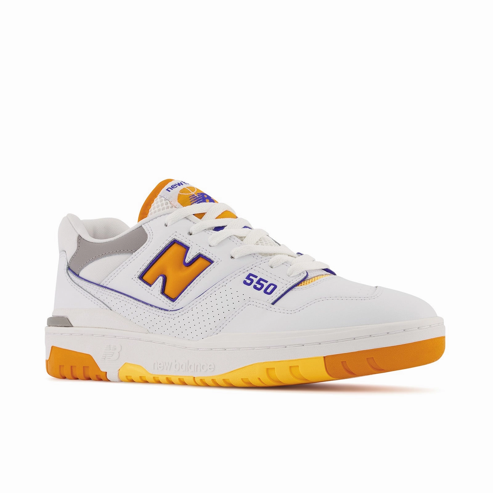Endurance Cushioning New Balance Men's 550 Lakers Shoes - White / Vibrant Orange / Purple