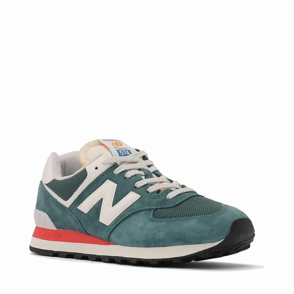 No Tie Fit Stretch Lining New Balance Women's 574 Sneaker in New Spruce with Sea Salt