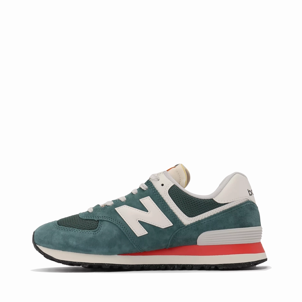 New Balance Women's 574 Sneaker in New Spruce with Sea Salt Festival Style Friend Out