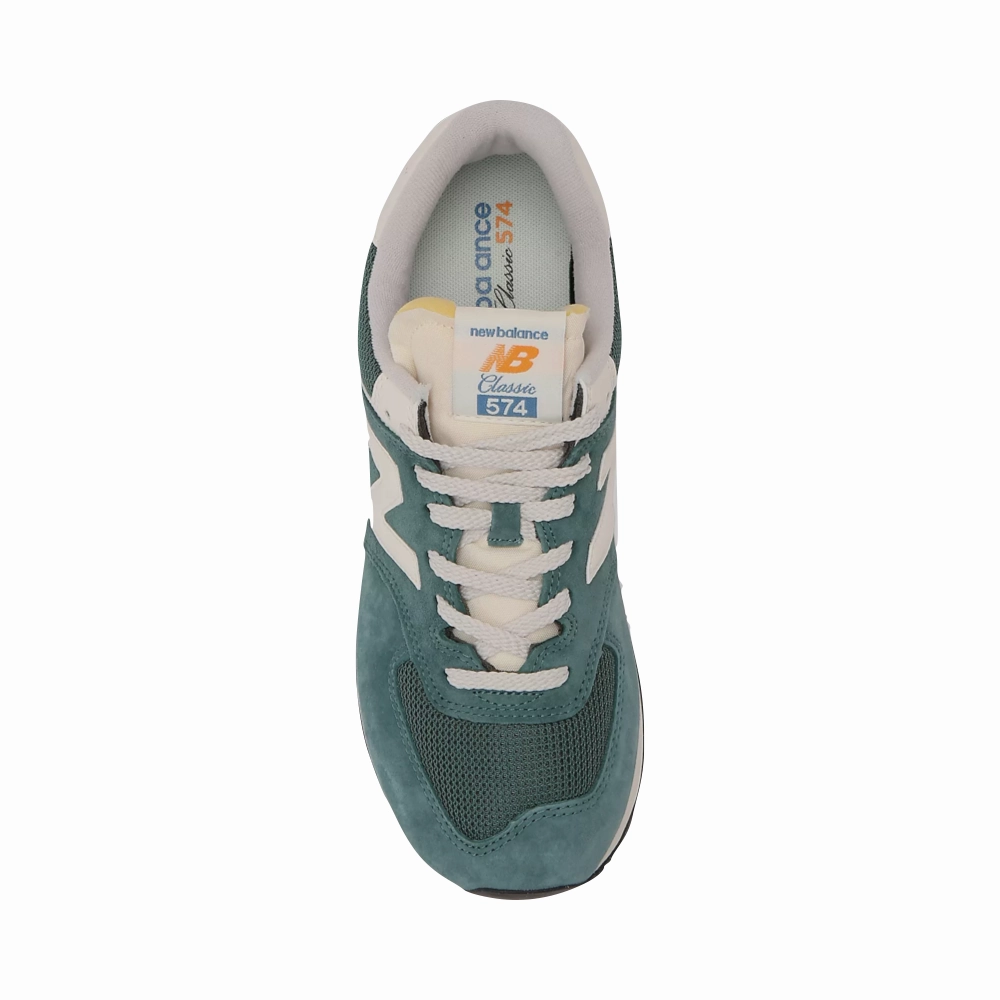 New Balance Women's 574 Sneaker in New Spruce with Sea Salt Petal Hike