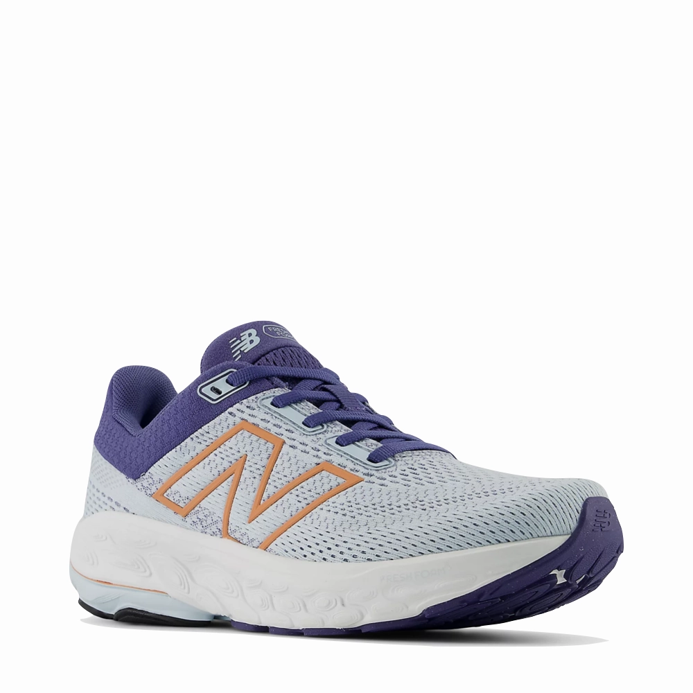 New Balance Women's Fresh Foam X 860v14 Sneaker in Frosted Glass with Dream State and Peach Nectar Ergonomic Shape Dot Play