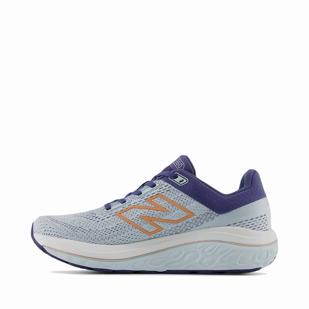 New Balance Women's Fresh Foam X 860v14 Sneaker in Frosted Glass with Dream State and Peach Nectar Fast Entry Shock Absorption Layer
