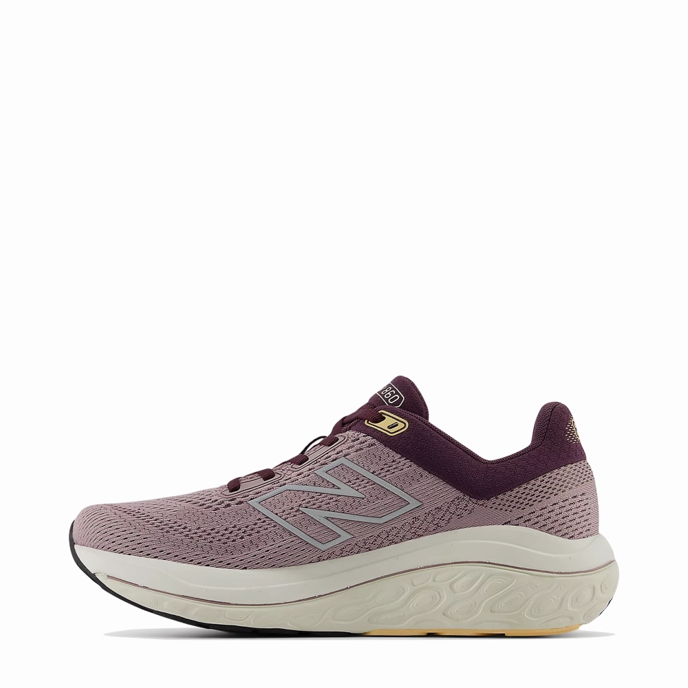 New Balance Women's Fresh Foam X 860v14 Sneaker in Ice Wine with Plum Brown and Silver Metallic Natural Flow Easy Movement