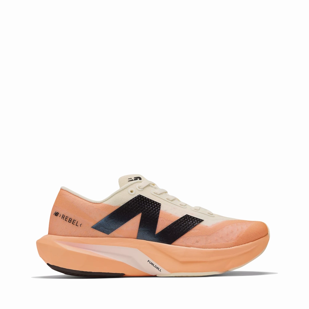 New Balance Women's FuelCell Rebel v4 Sneaker in Hot Mango/Angora/Black Cozy Support Neutral Cushioning