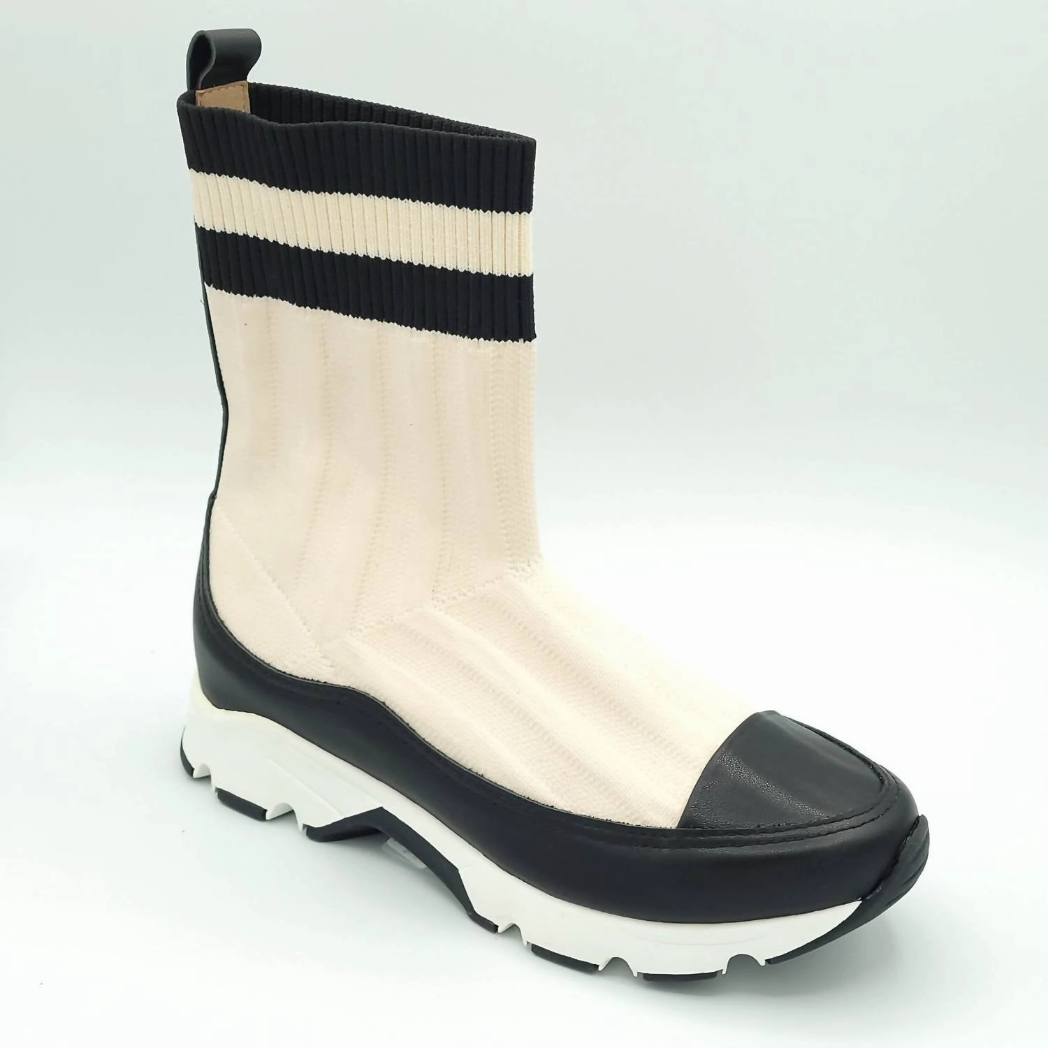 Smooth Movement Women Stripey Sock Bootie In Ivory