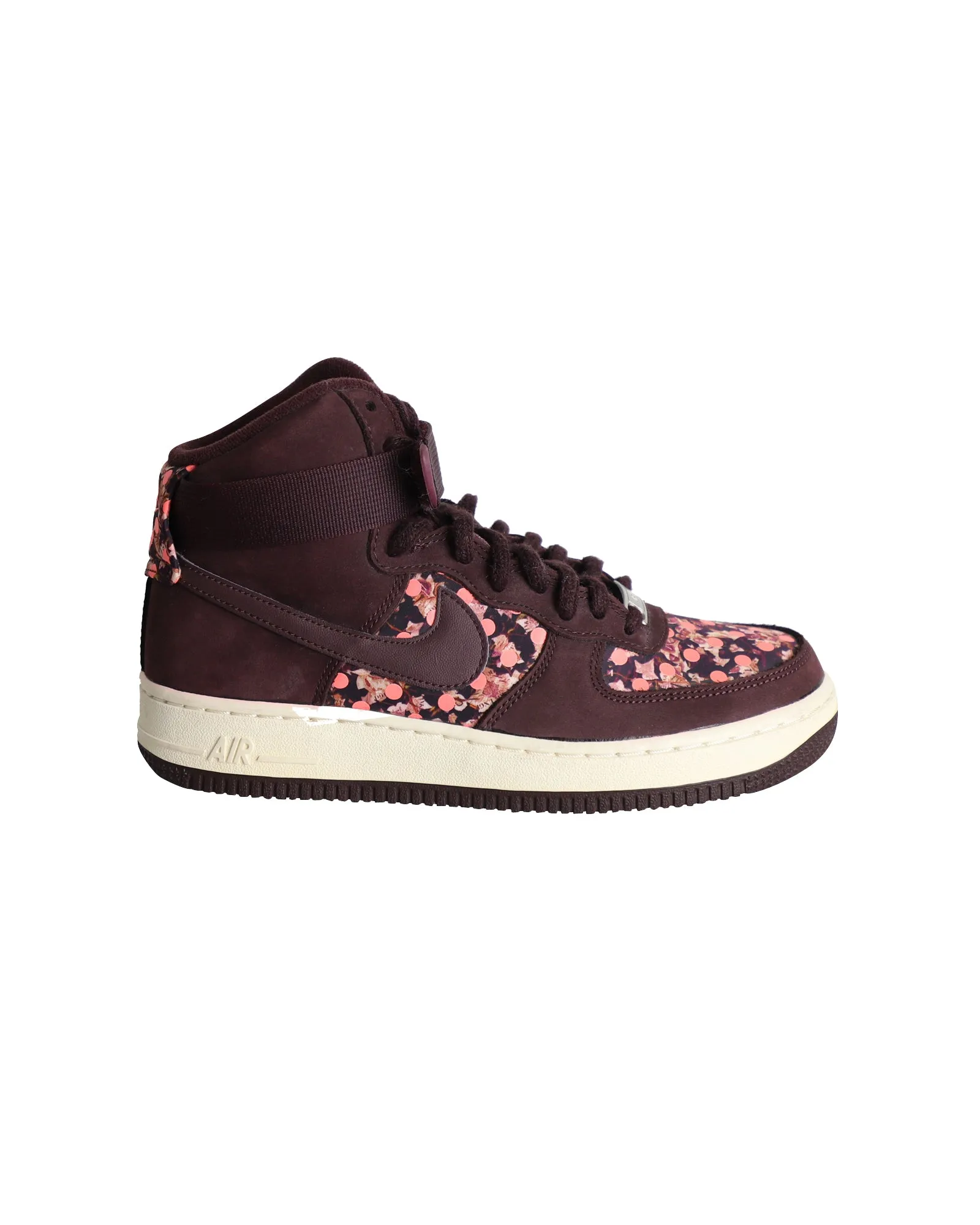 Cool Outfit Chic Tones Nike x Liberty London Air Force 1 High-Top Sneakers in Burgundy Suede