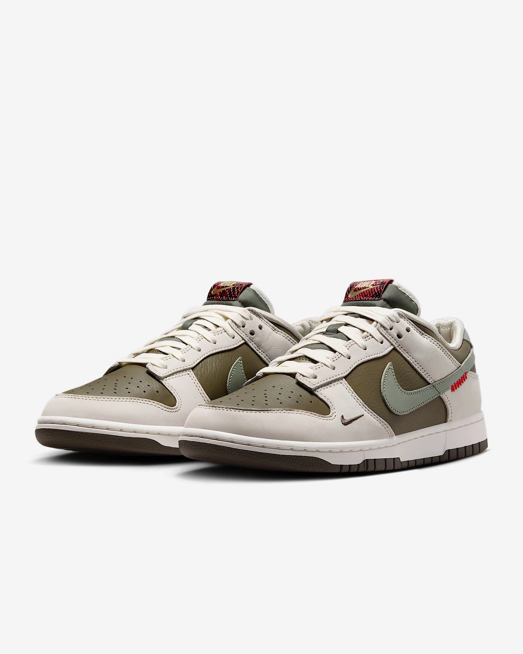 Nike Men's Dunk Low Retro Year Of The Snake Shoes - Medium Olive / Jade Horizon / Sail / Ironstone / University Red soft - surface running gear