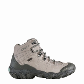 Oboz Women's Bridger Mid Waterproof Hiker in Frost Grey Peach Soft Cliff Jog