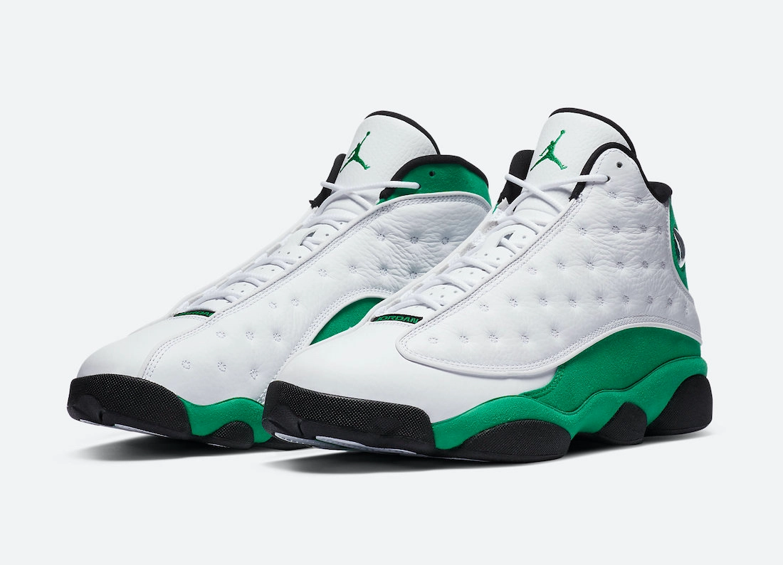 Nike Men's Air Jordan 13 Retro Lucky Shoes - White / Lucky Green / Black noiseless - movement - stealth shoes motivation boost