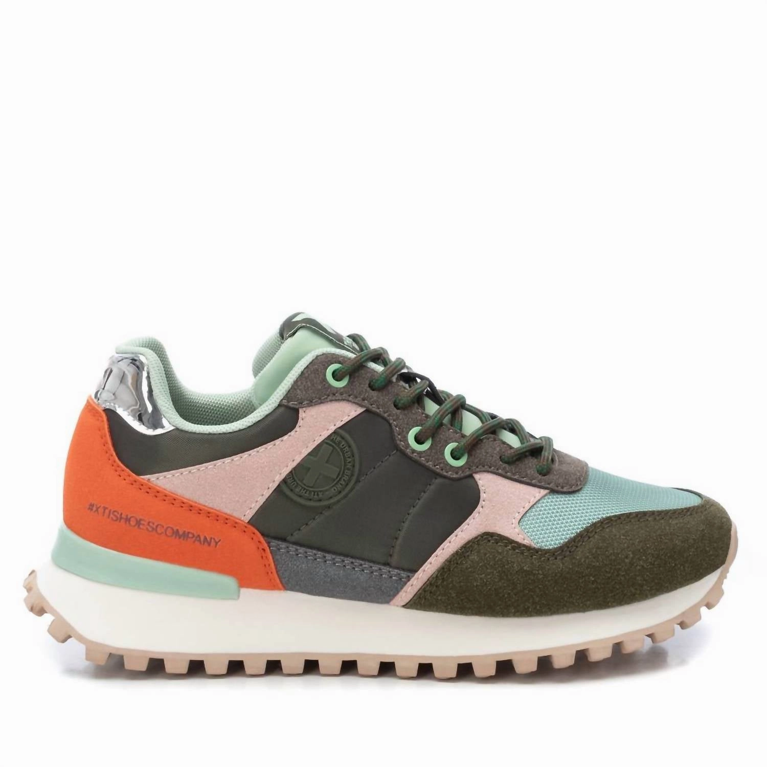 Cushion Heel Stretchable Tongue Women's Textile Sneakers In Khaki