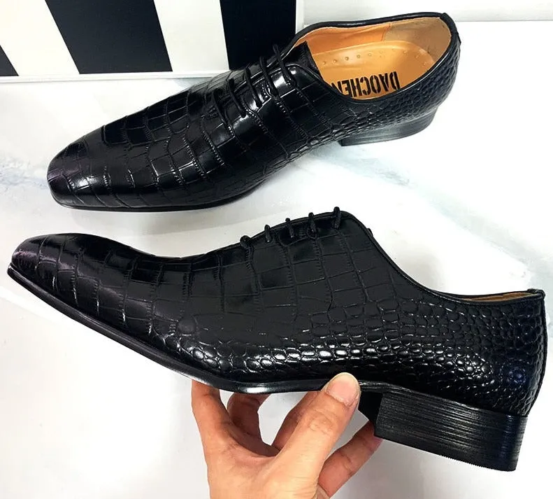 The DaoChen Alligator - Crocodile Pattern leather Captoe Oxford Dress Shoes Everyday Durability Casual Office Look