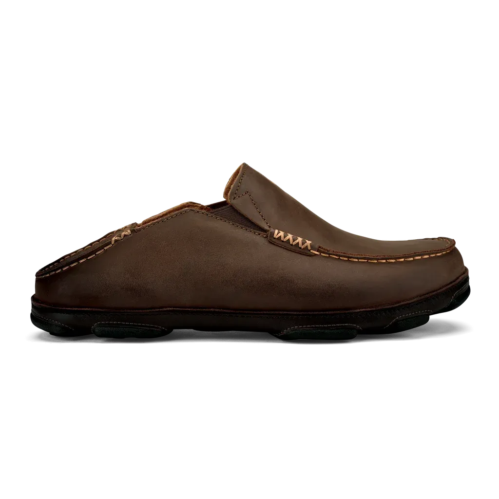 OluKai Men's Moloa Moc Leather Slip On Shoes in Dark Wood Brown Versatile Style Color Fun