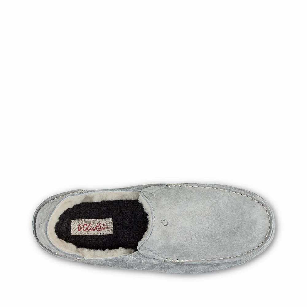 OluKai Women's Nohea Shearling Lined Slipper in Pale Grey mesh material