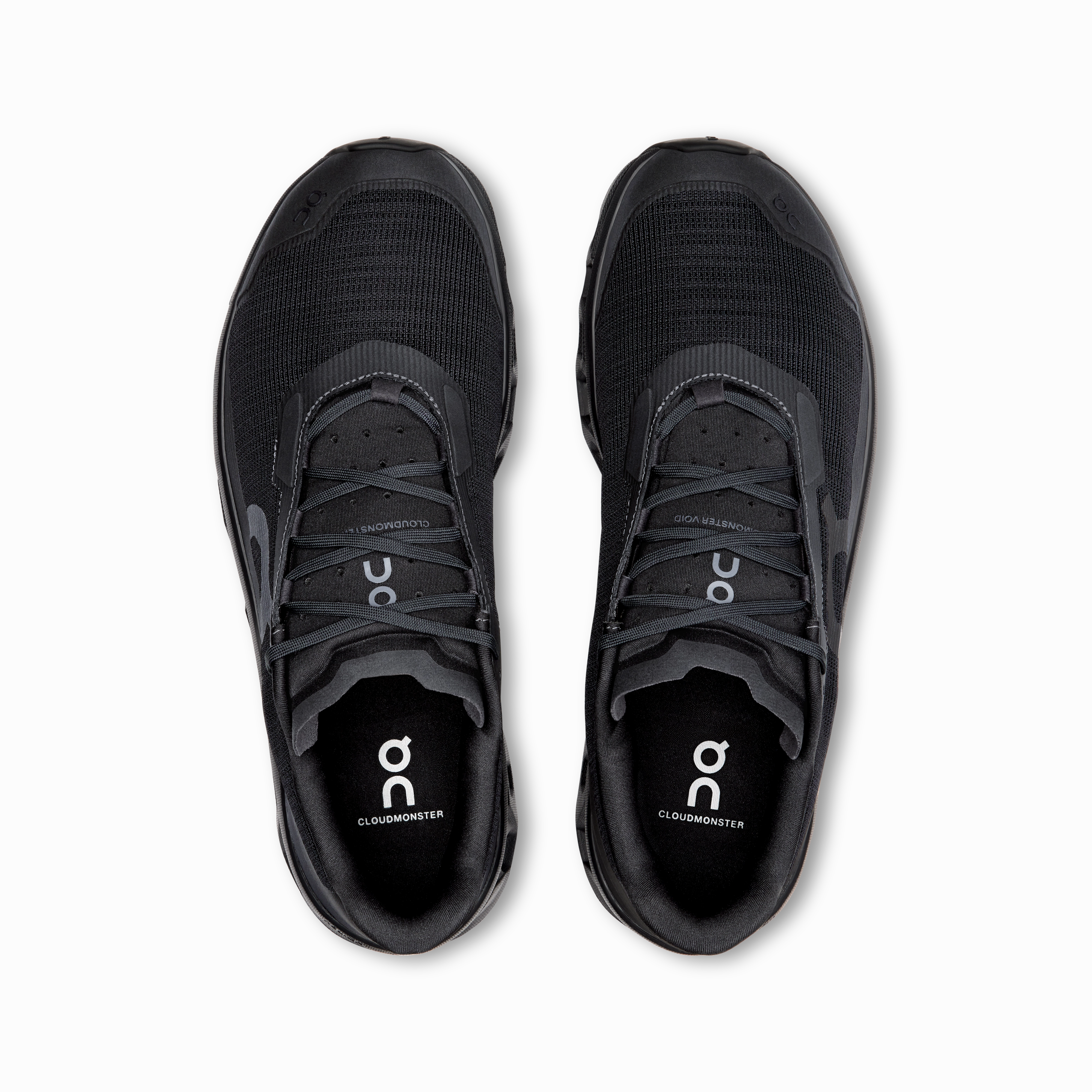 running in a concrete bridge area shoes quick - drying fabric shoes On Running Men's Cloudmonster Void Shoes - Black / Black