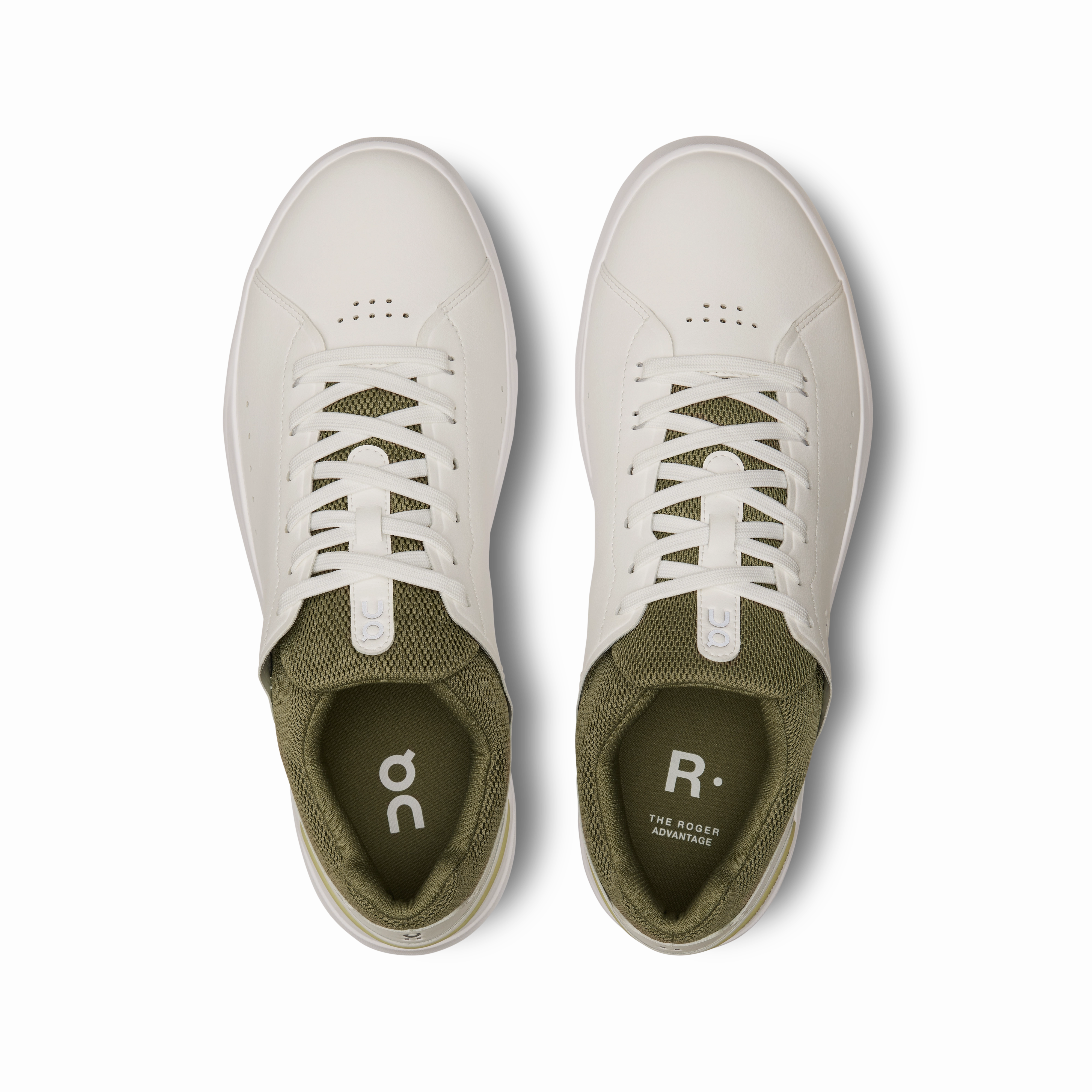 On Running Men's The Roger Advantage Shoes - White / Olive Ultra Cushion warm weather running shoes