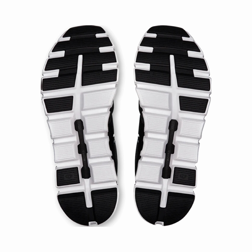 On Women's Cloud 6 Sneaker in Black/White Chat Walk Canvas Material