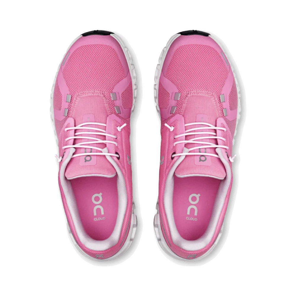 On Women's Cloud 6 Sneaker in Raspberry/White Natural Fiber Textiles